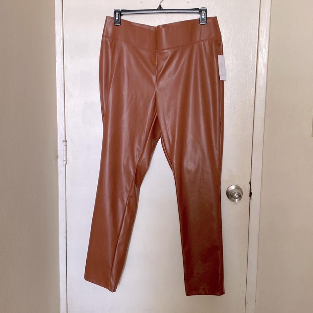 Morgan Taylor Faux Leather Camel Pants